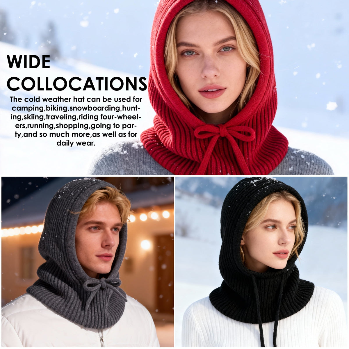 REDESS Winter Balaclava Face Ski Mask Knit Hood for Women and Men,Black