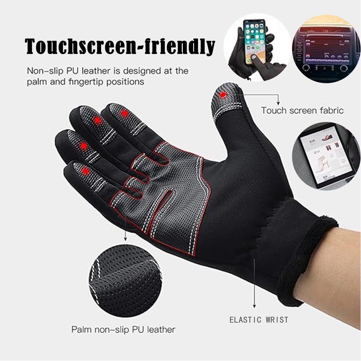 REDESS Winter Black Sports Gloves for Men and Women with Touchscreen for Running Skiing Cycling