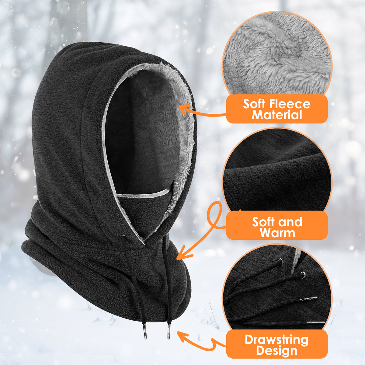 REDESS Unisex Balaclava Face Mask,Winter Polar Fleece Hood Ski Mask for Men Women,Black