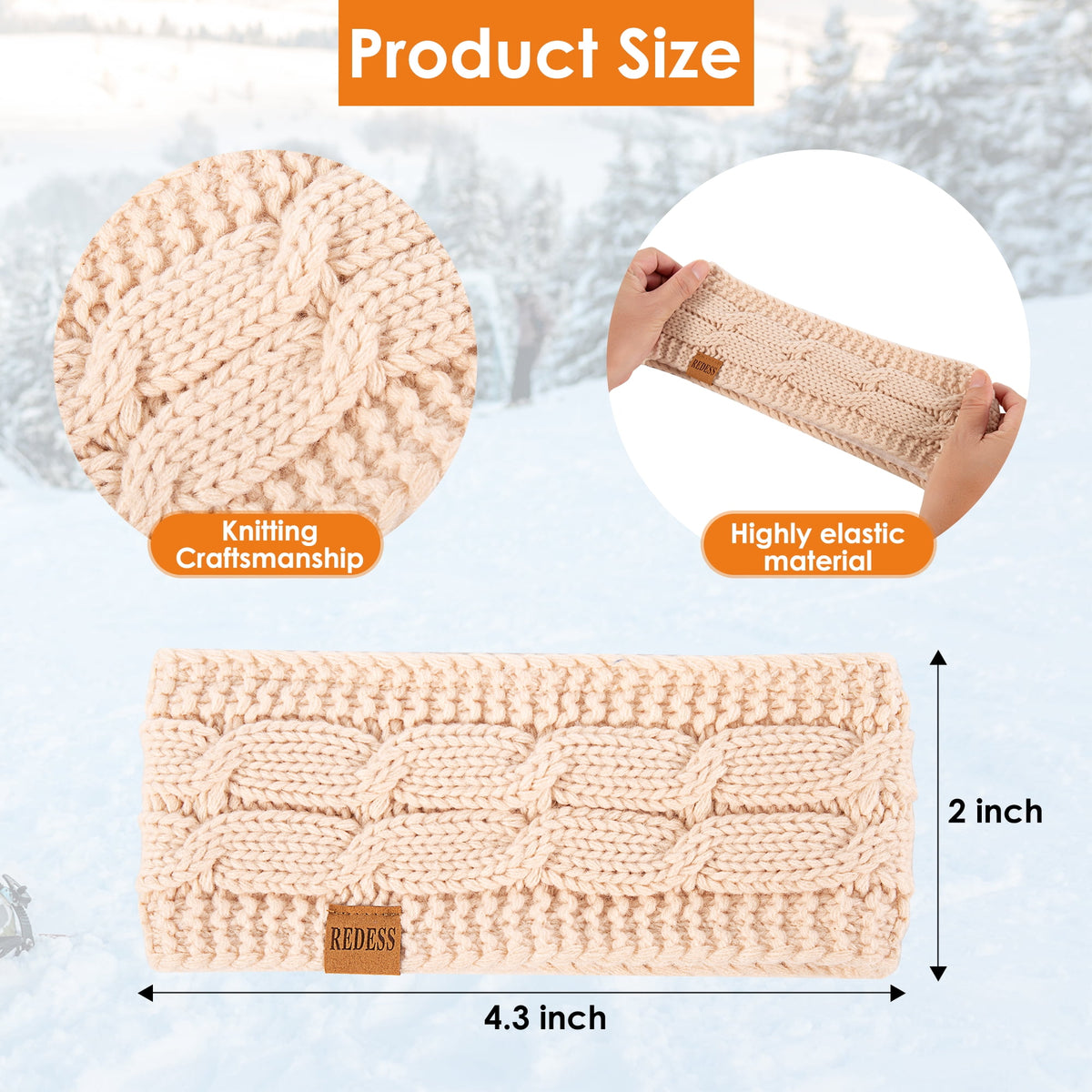 REDESS Winter Ear Warmer Headband for Women,Knit Thick Fleece Lined Cold Weather Warm Ear Muffs Headband