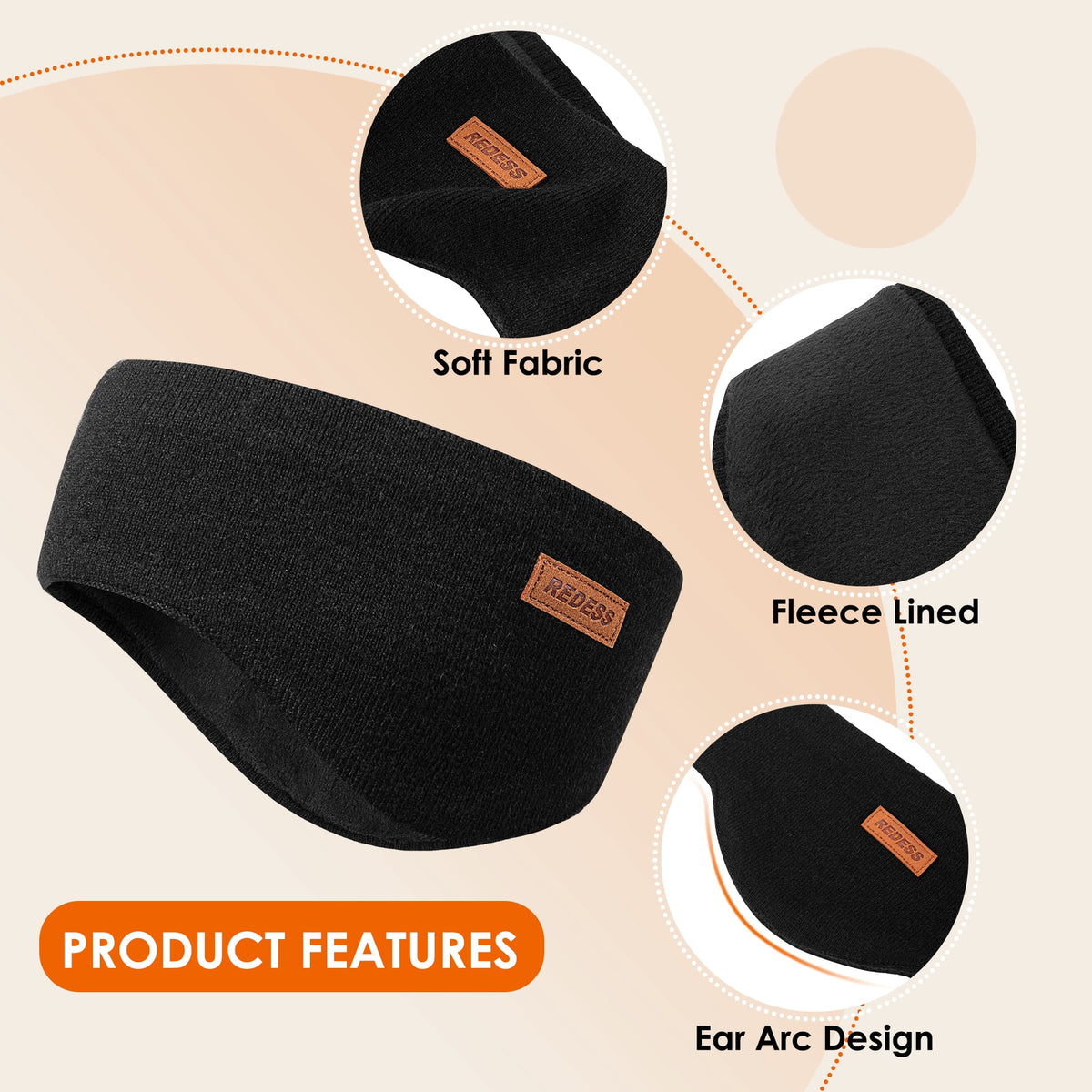 REDESS Winter Headband for Women Soft Fleece Ear Warmer Black Headband 2 Pack