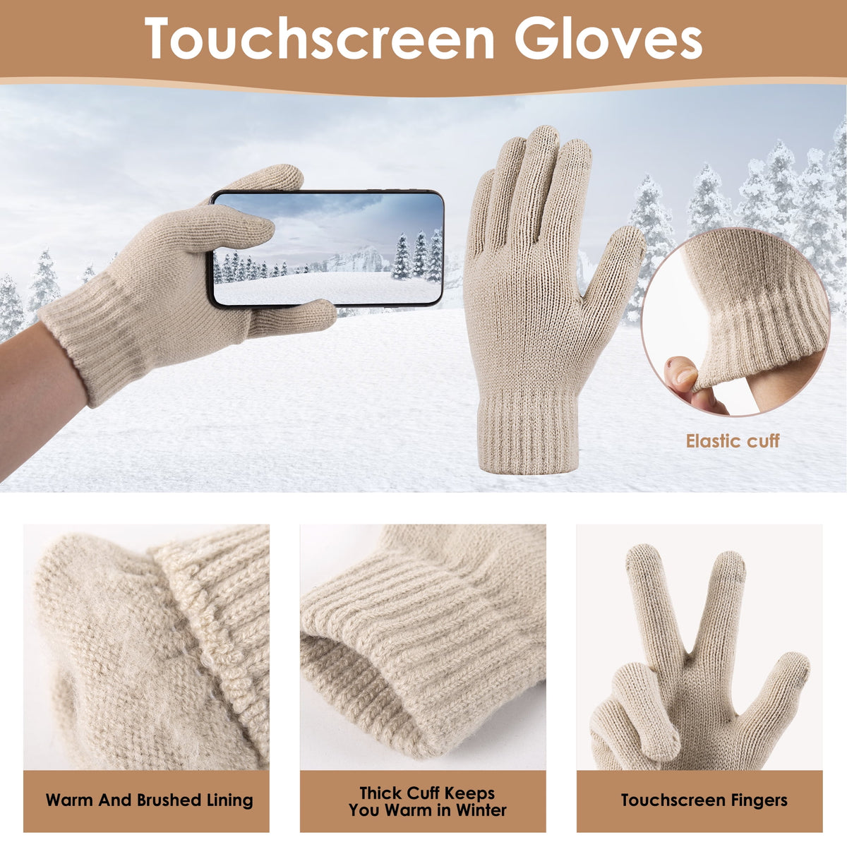 REDESS Womens Winter Hats Beanie Scarf &Gloves Sets for Women-Oat