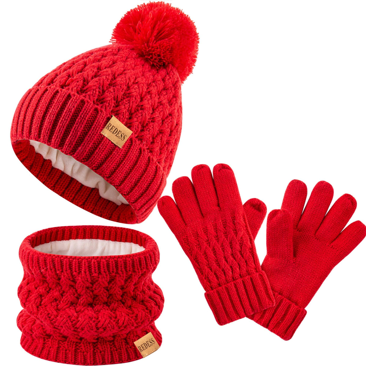 REDESS Unisex Kids Winter Beanie Hat, Gloves and Scarf Set, Acrylic, Multicolor, 3-9 Years