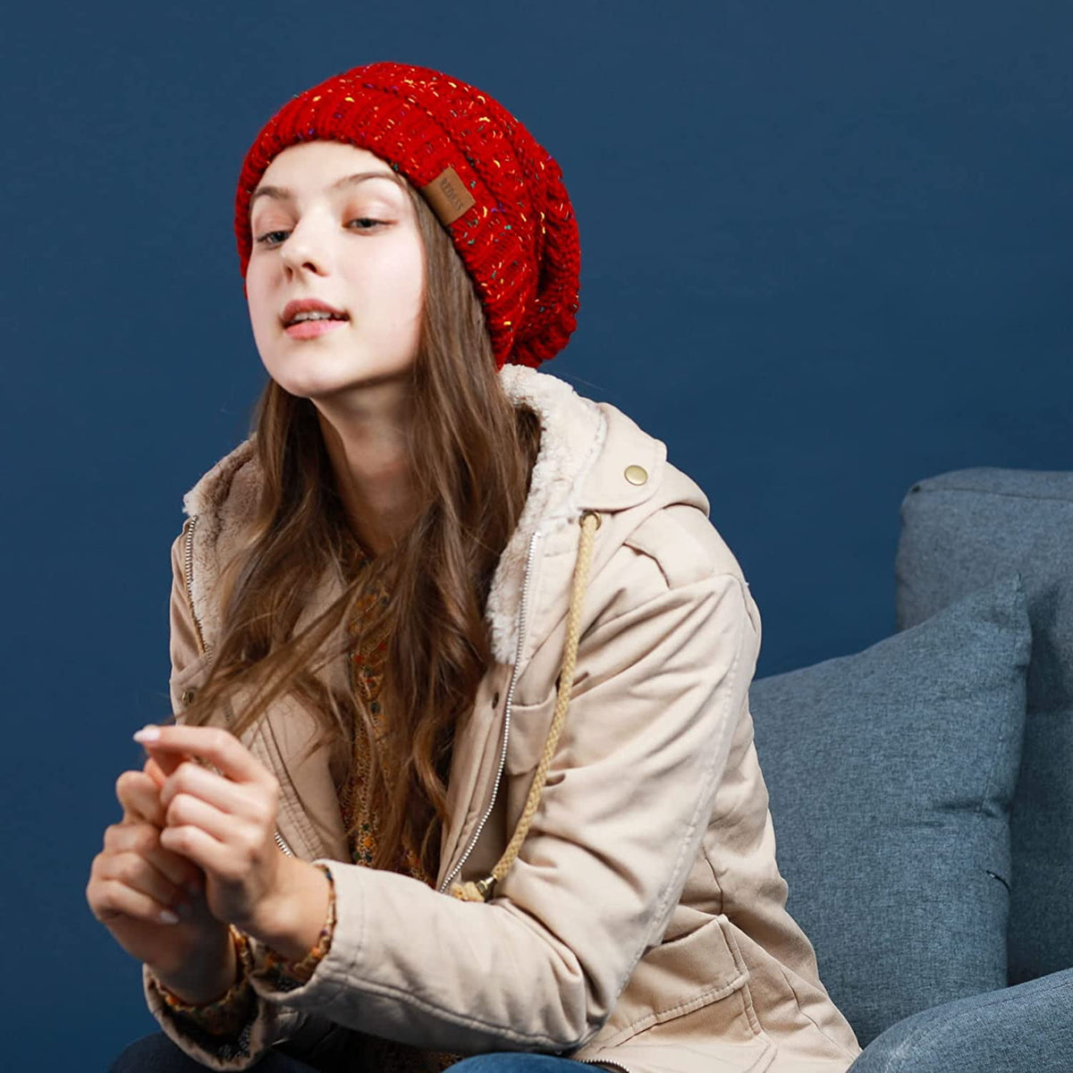 REDESS Slouchy Oat Beanie Hat for Women Winter Warm Knit Cap