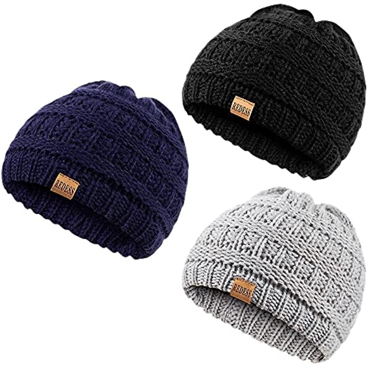 REDESS Baby Kids Winter Warm Hats, Infant Toddler Children Beanie Knit Cap Girls Boys-3 Pack