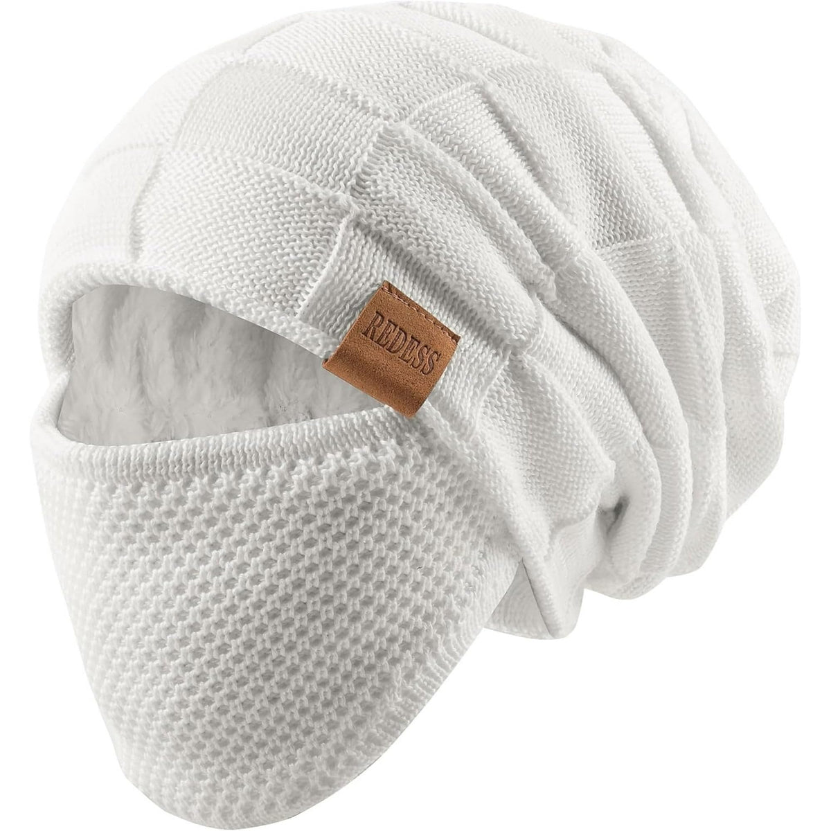 REDESS Beanie Hat for Men and Women Winter Warm Hats Knit Slouchy Thick Skull Cap with Face Cover-Black