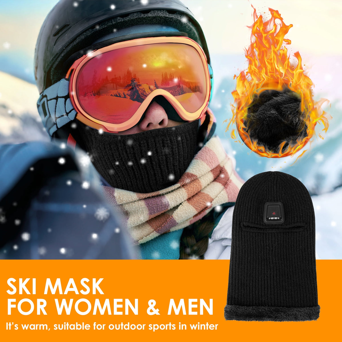 REDESS Balaclava Ski Mask with Light for Men and Women,USB Rechargeable LED Headlamp Winter Warm Balaclava,Black