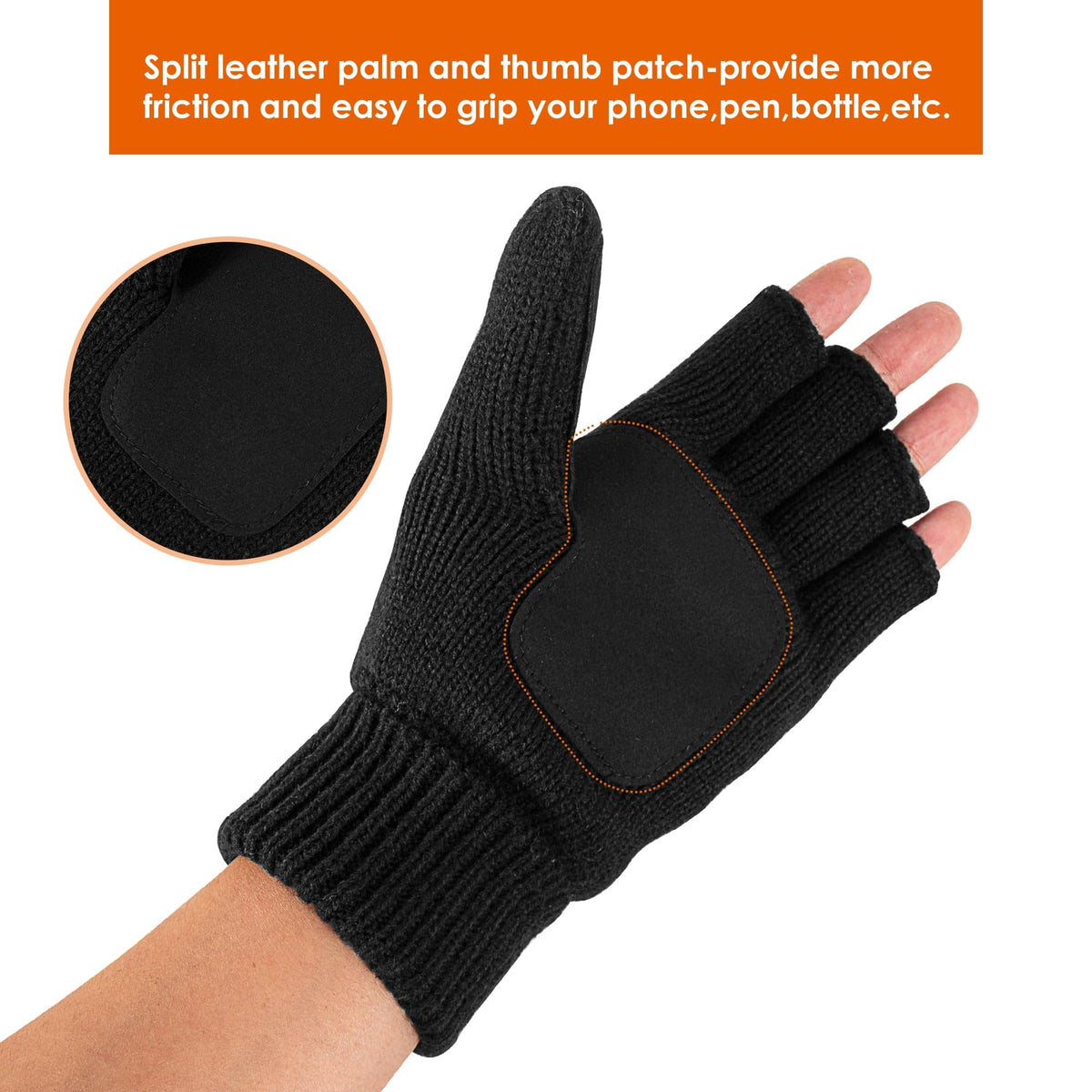 REDESS Winter Mittens Fingerless Gloves for Women and Men Knitted Convertible Gloves,Beige