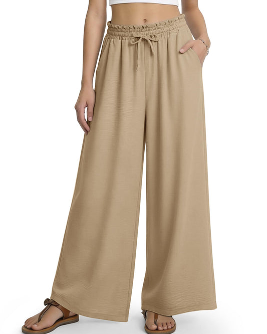 REDESS Wide Leg Pants for Women Palazzo Drawstring Loose Relaxed Fit with Pockets S-XXL