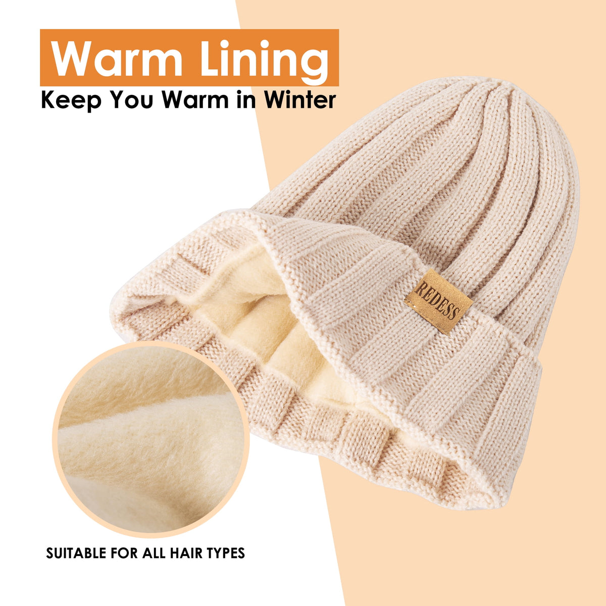 REDESS Winter Hat and Gloves Sets for Women, Fleece Lined Beanie Hat Scarf and Touchscreen Glove Sets for Women