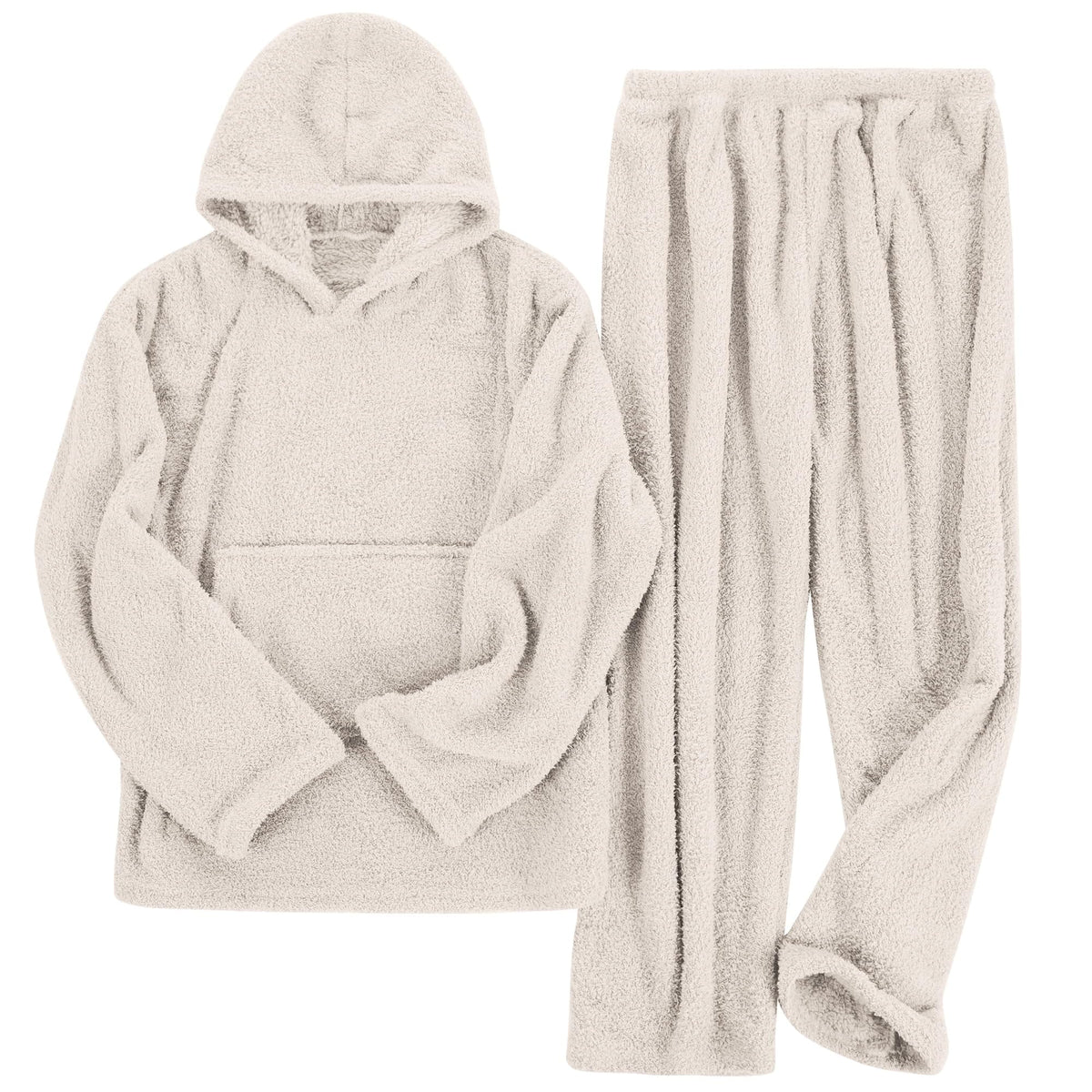 REDESS Women' s Fluffy Pajamas Set Fleece Pullover Pants Loose Plush Sleepwear 2 Piece Pjs Set Warm Loungewear Fuzzy