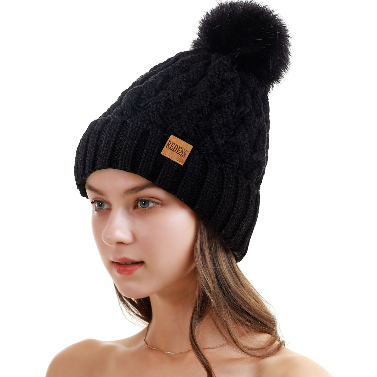 REDESS Women's Winter Pompom Beanie Hat for Women-White