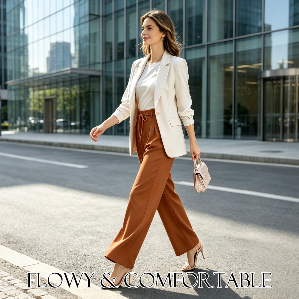 REDESS Dress Pants for Women Wide Leg Pant Business Casual Flowy Palazzo Pants with Pocket,XS-2XL