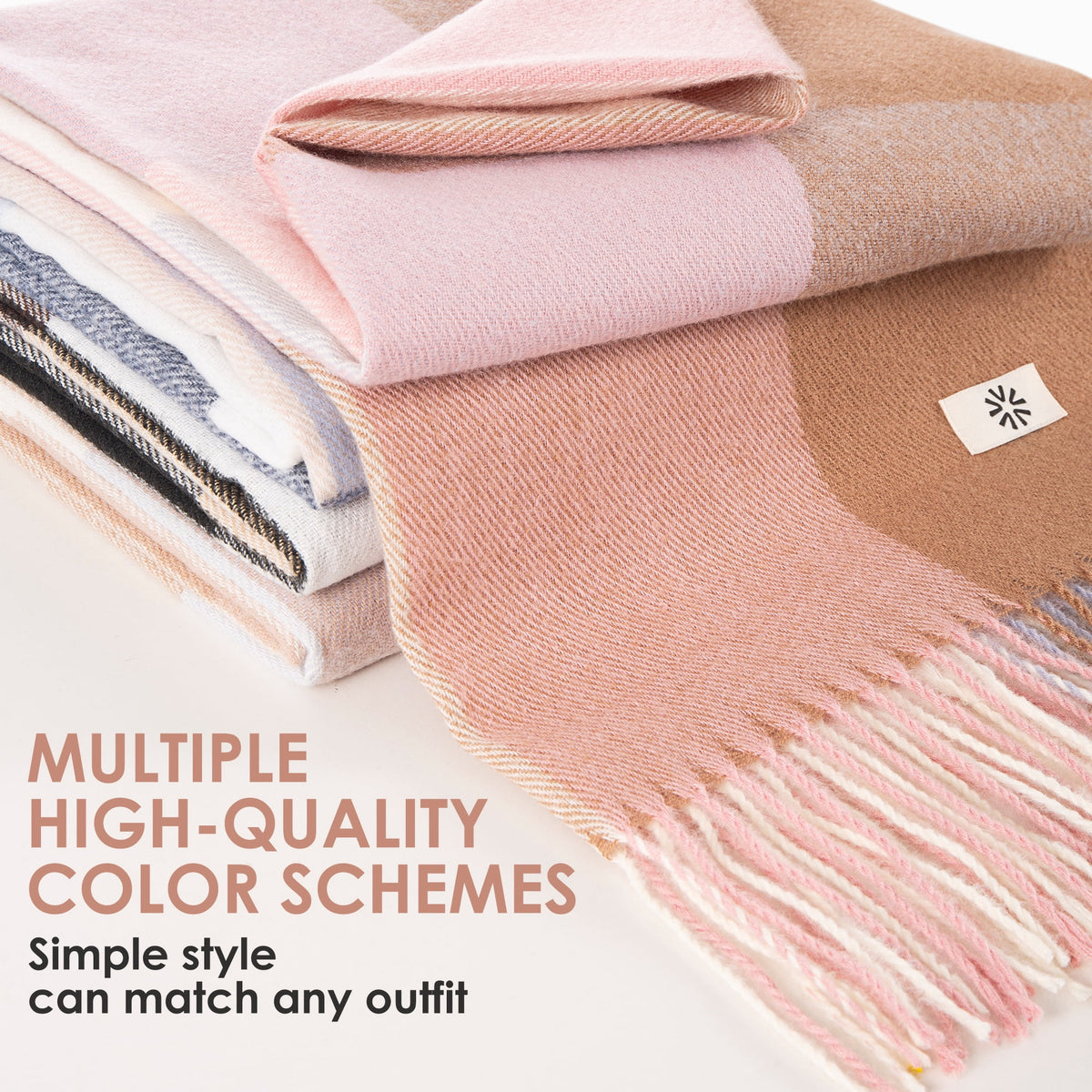 REDESS Scarves for Women Winter Soft Long Tassel Plaid Pattern Pashmina Scarves for Adult Unisex,Pink
