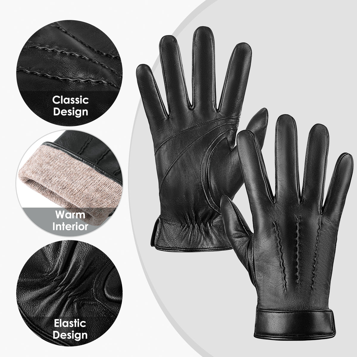 REDESS Genuine Leather Black Gloves for Men, Soft Winter Warm Touch Screen Gloves for Motorcycle Driving