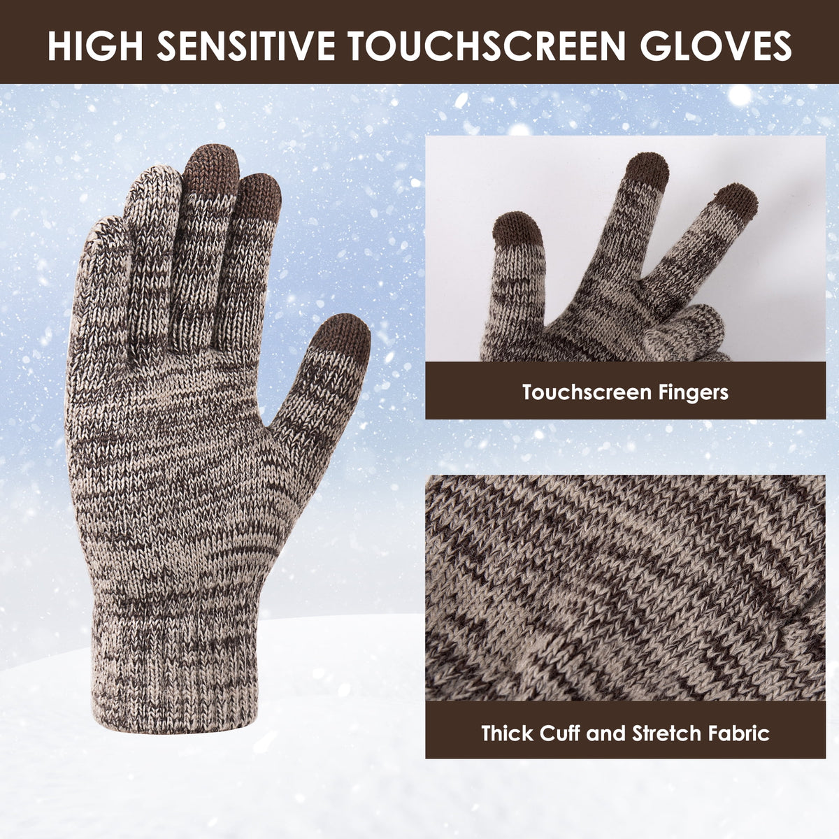 REDESS Men's Winter Beanie Hat Scarf & Glove Sets for Adult,Knit Slouchy Thick Skull Hats and Glove Set-Beige