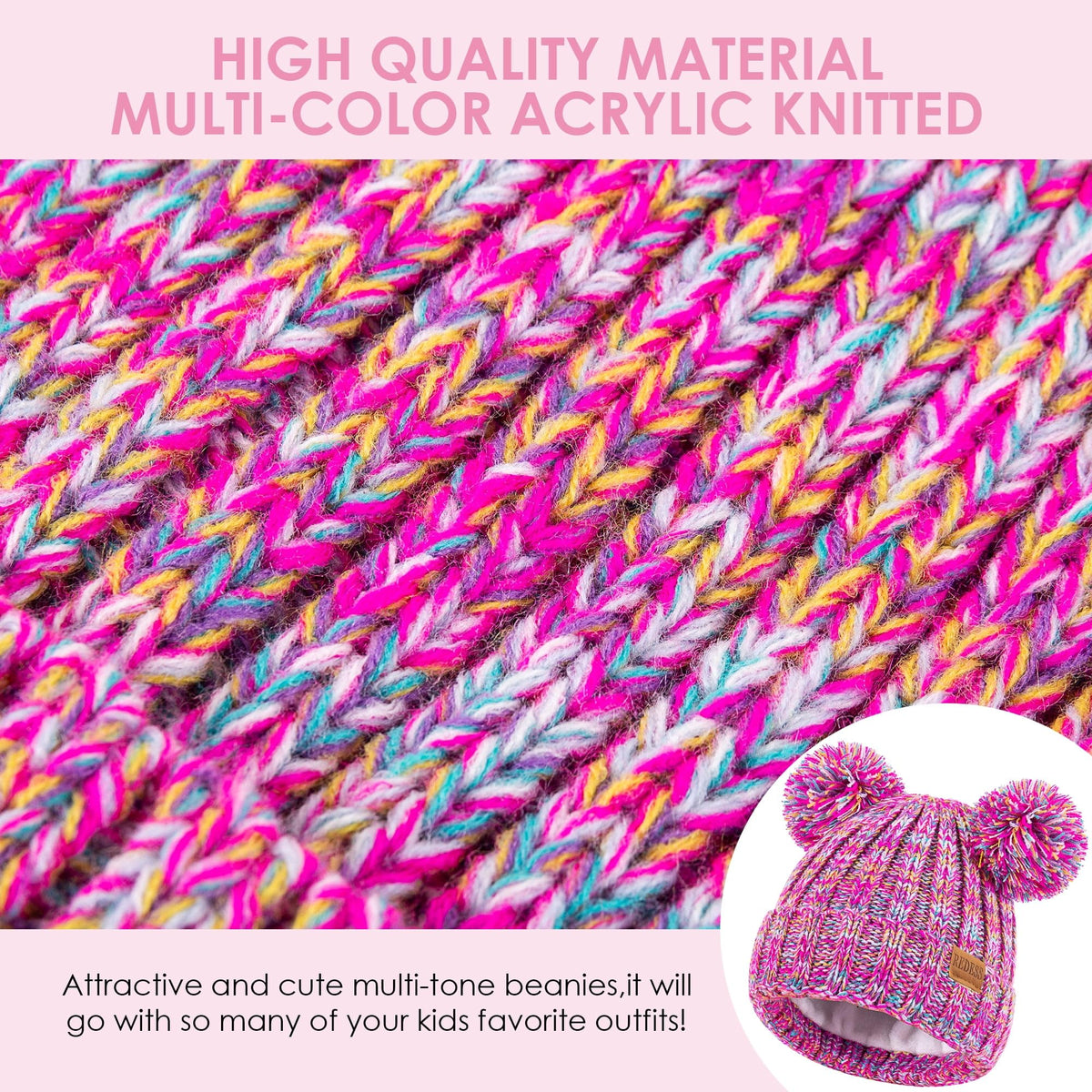 REDESS Winter Beanie Hats for Kids with Warm Fleece Lined, Children's Knit Hat for Boys Girls 5-9 Years Old