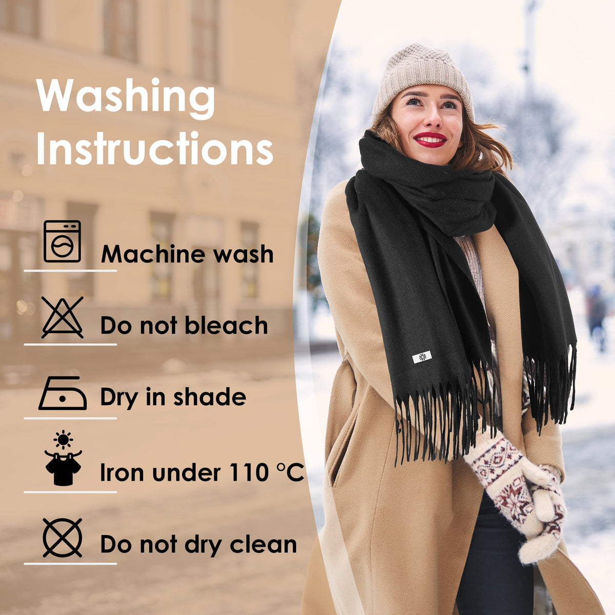 REDESS Pashmina Shawl for Women, Winter Warm Soft Solid Tassel Scarf  for Women and Men, Black