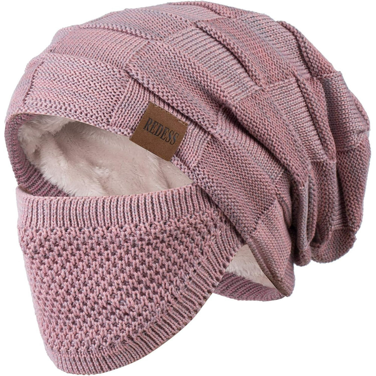 REDESS Beanie Hat for Men and Women Winter Warm Hats Knit Slouchy Thick Skull Cap with Face Cover-Black