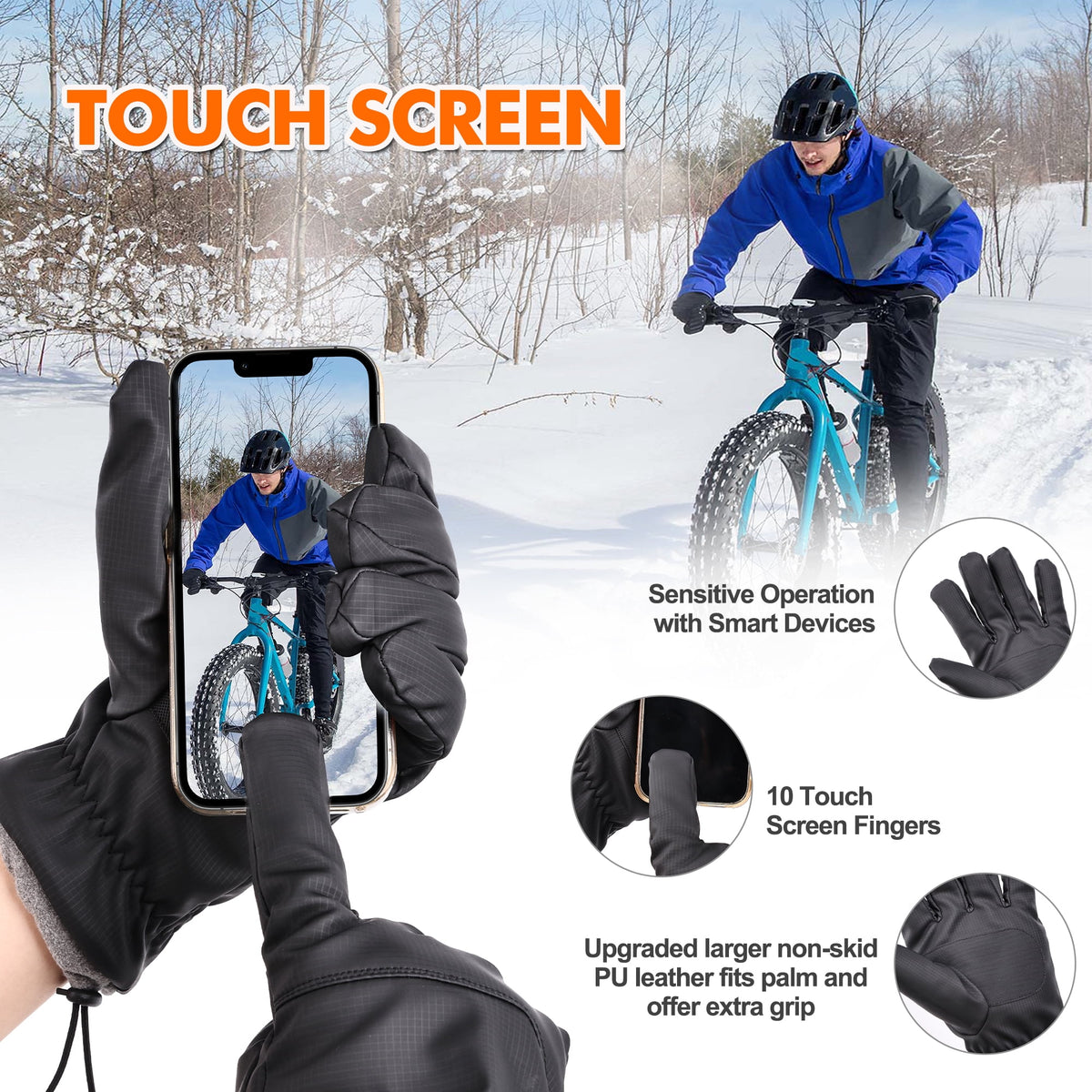 REDESS Unisex Winter Waterproof Black Gloves for Men and Women for Ski Driving Running Cycling Cold Weather