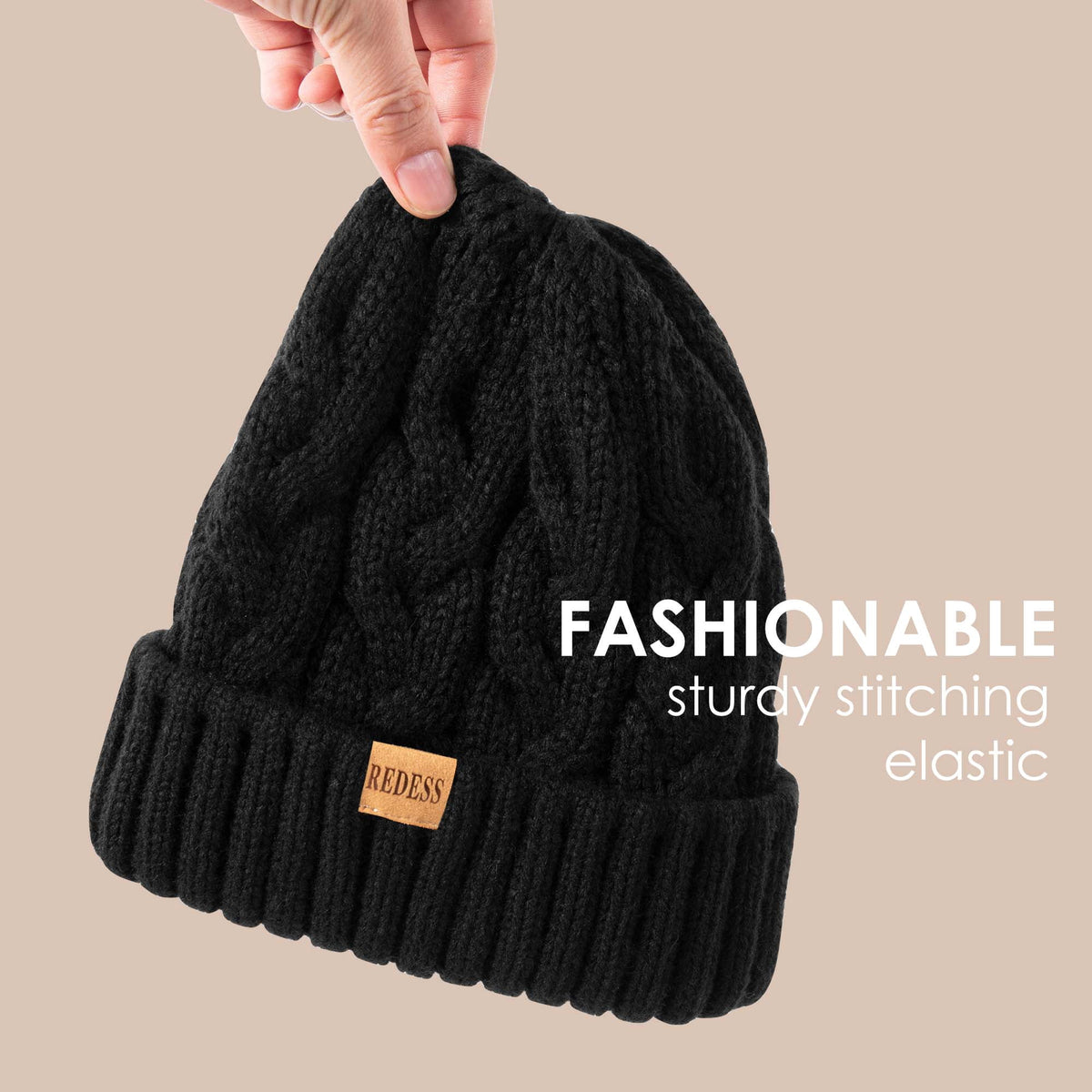 REDESS Beanie for Womens Winter Warm Cable Knit Soft Cap Comfortable Cuffed Stretchy Hat 2 Pack