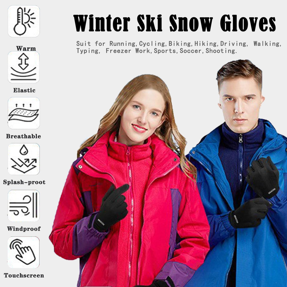 REDESS Running Gloves for Men and Women with Touchscreen,Winter Black Gloves for Running Skiing Driving