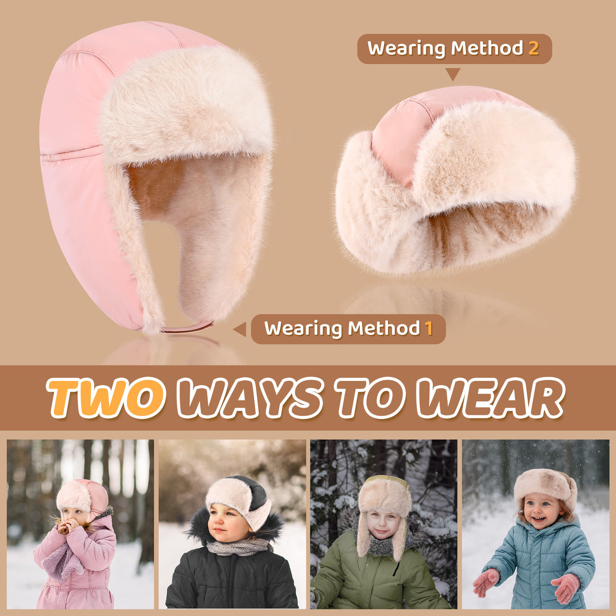 REDESS Winter Trapper Hat for Boys Girls£¬Earflap Cap Waterproof &Windproof Beanie Faux Fur Lined Kids Hat
