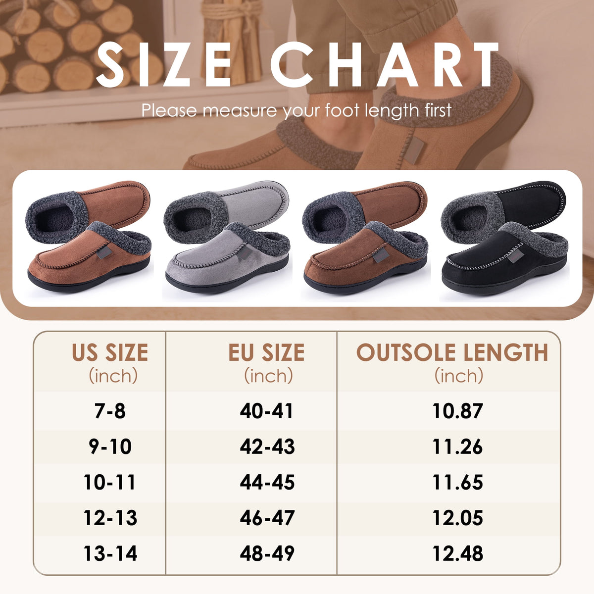 REDESS Mens Moccasin Slipper, Memory Foam Warm Fleece Lined Indoor Outdoor House Shoes