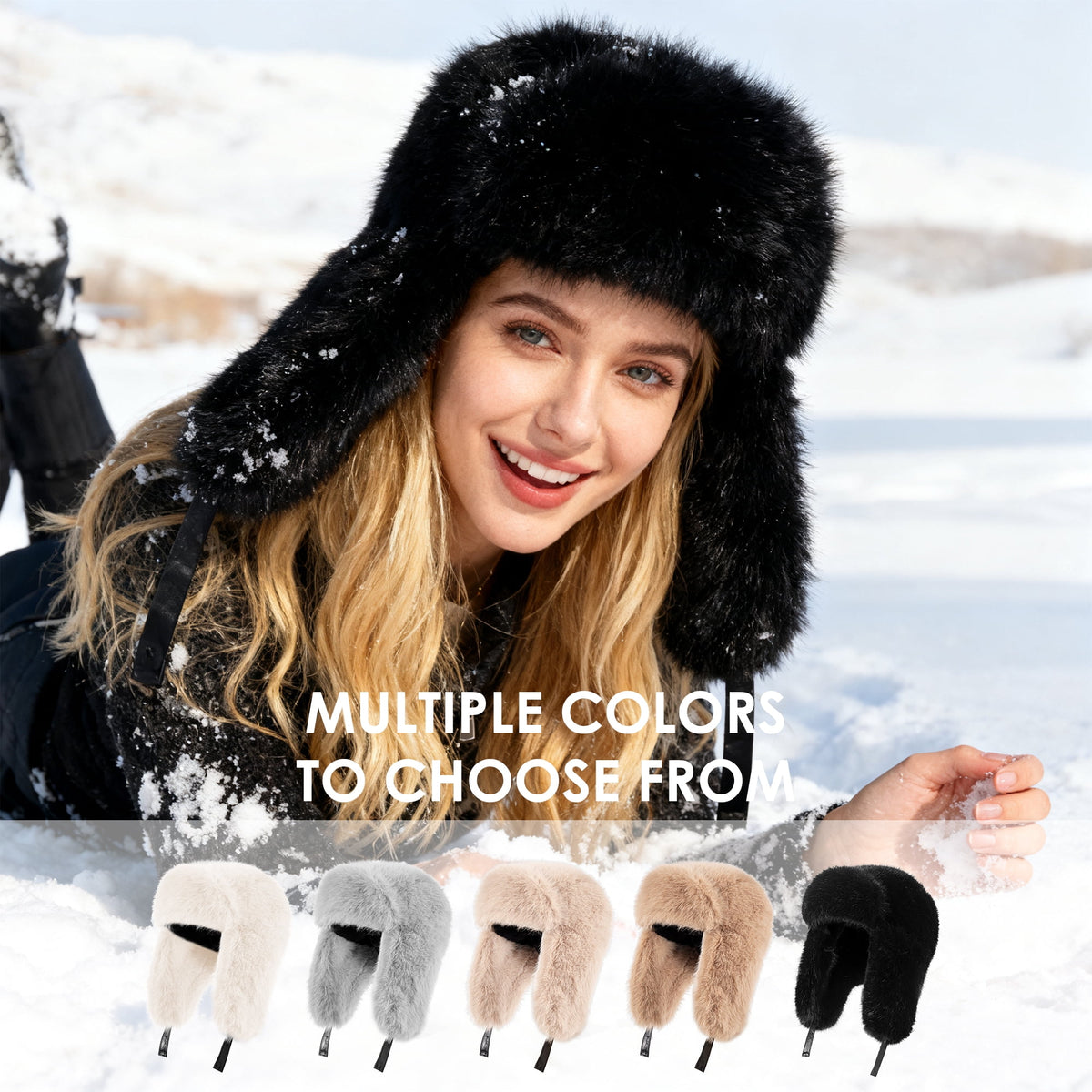REDESS Women's Trapper Hat Winter Warm with Faux Fur and Ear Flaps Winter Hat,Black