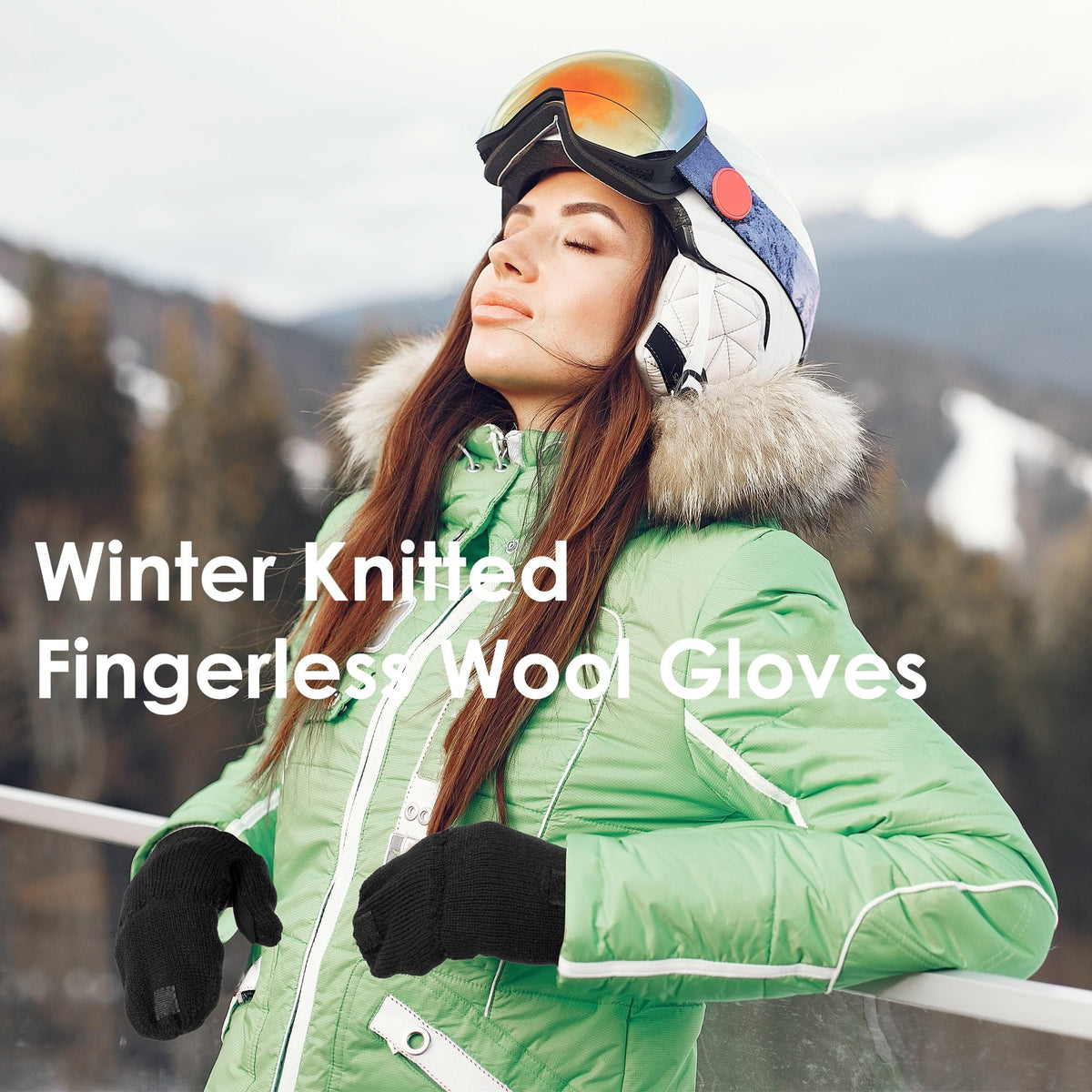 REDESS Winter Mittens Fingerless Gloves for Women and Men Knitted Convertible Gloves,Beige