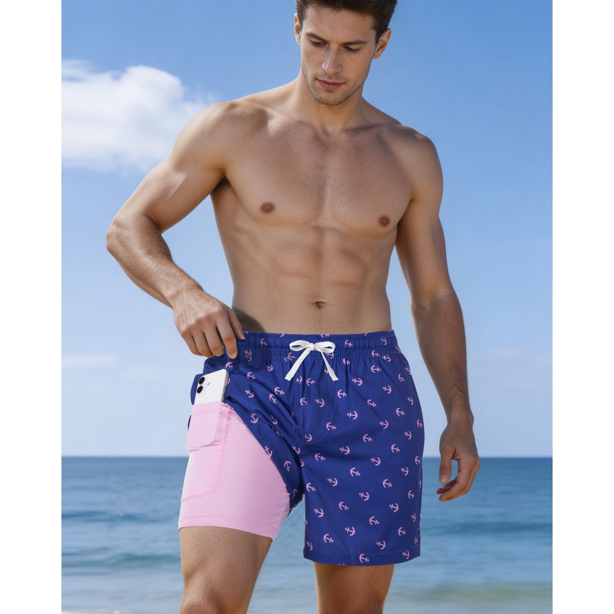 REDESS Mens Swim Trunks with Liner, Mens Athletic Running Workout Shorts 6" Inseam, Sizes S-2XL