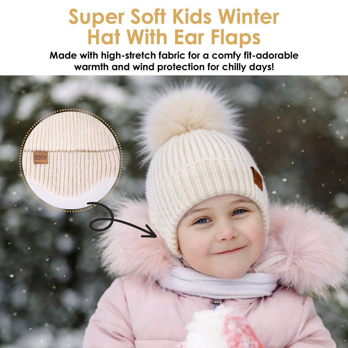 REDESS Toddler Hat with Ear Flaps, Fleece Lined Beanie Hat for Baby 0?3 Years Old, 2?Pack Warm Knit Kids Toddler Winter Hat