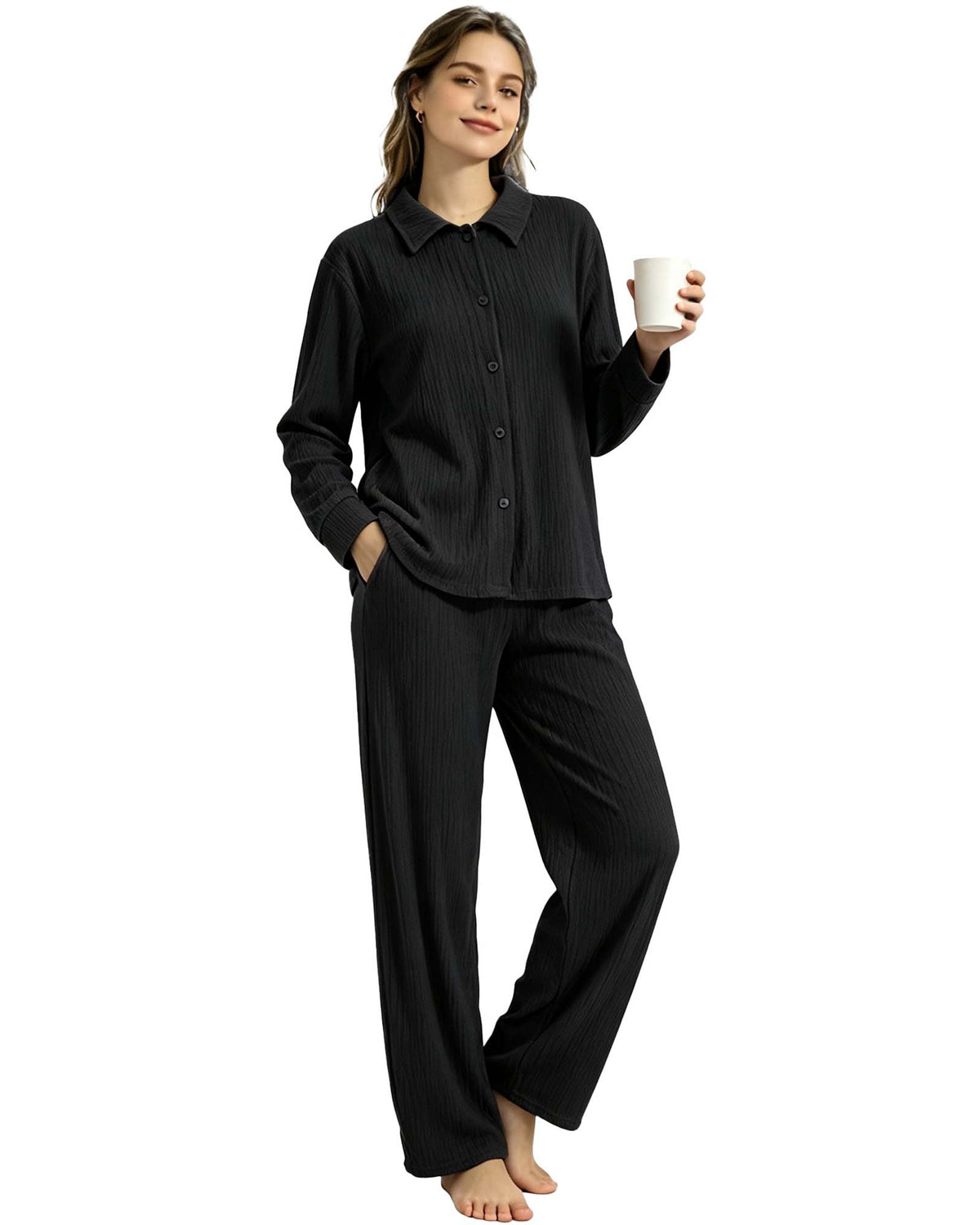REDESS Womens Pajama Sets, 2 Piece Long Sleeve Lounge Sets Comfy Sleepwear Pajamas for Women Button Up Soft Pjs