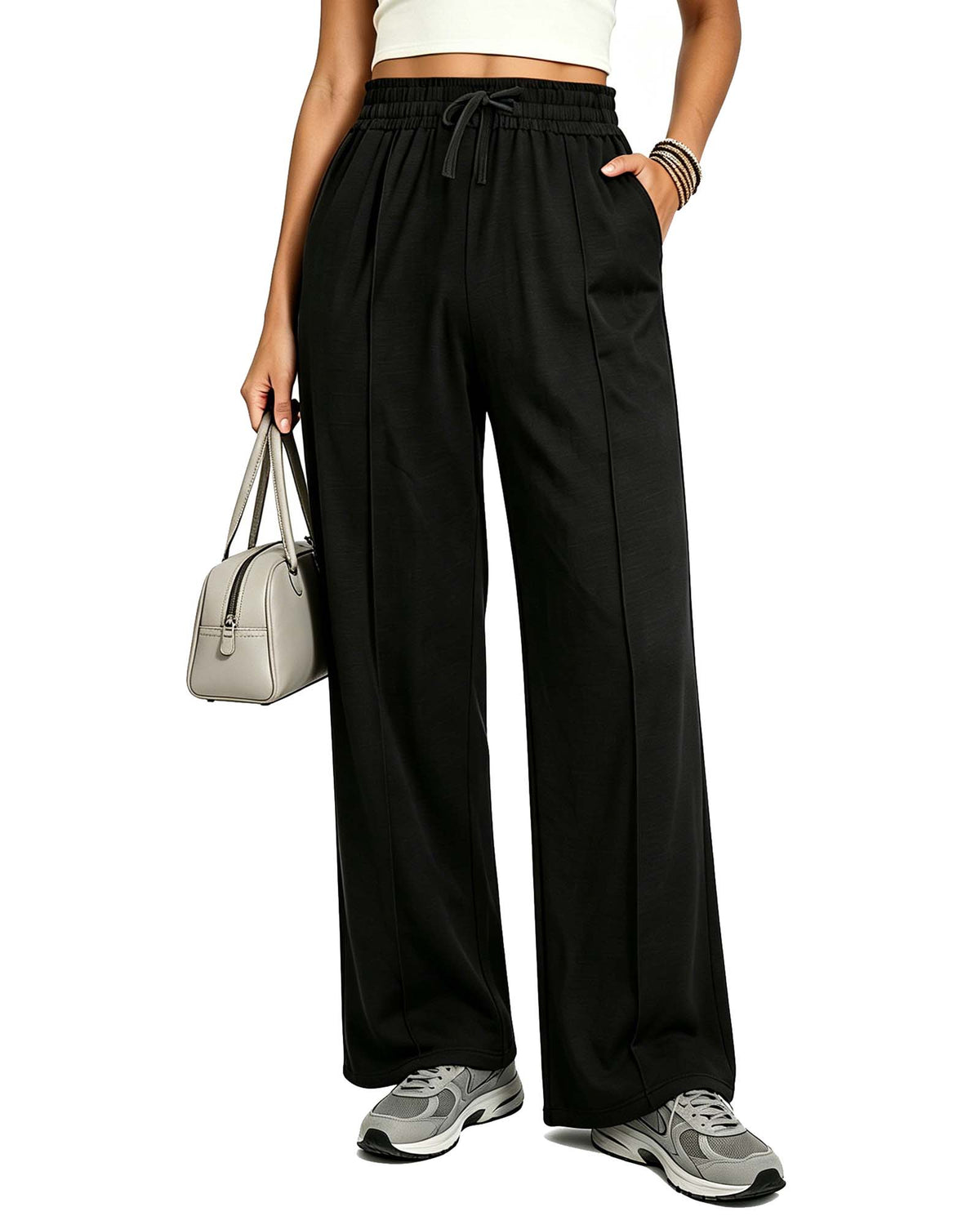 REDESS Sweatpants for Women Wide Leg Casual Baggy Black Sweatpants Drawstring Workout Pants with Pockets,S-XXL
