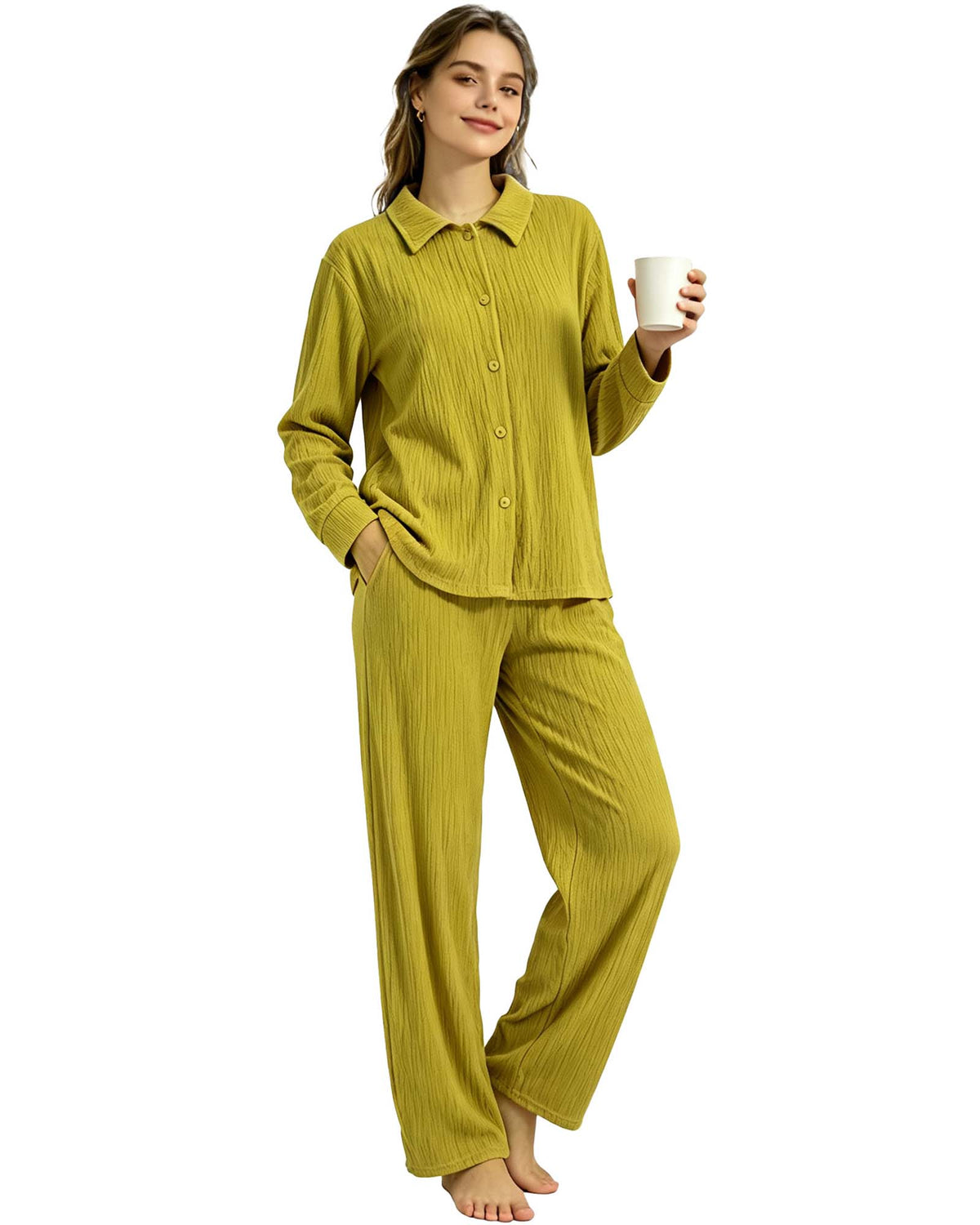 REDESS Womens Pajama Sets, 2 Piece Long Sleeve Lounge Sets Comfy Sleepwear Pajamas for Women Button Up Soft Pjs