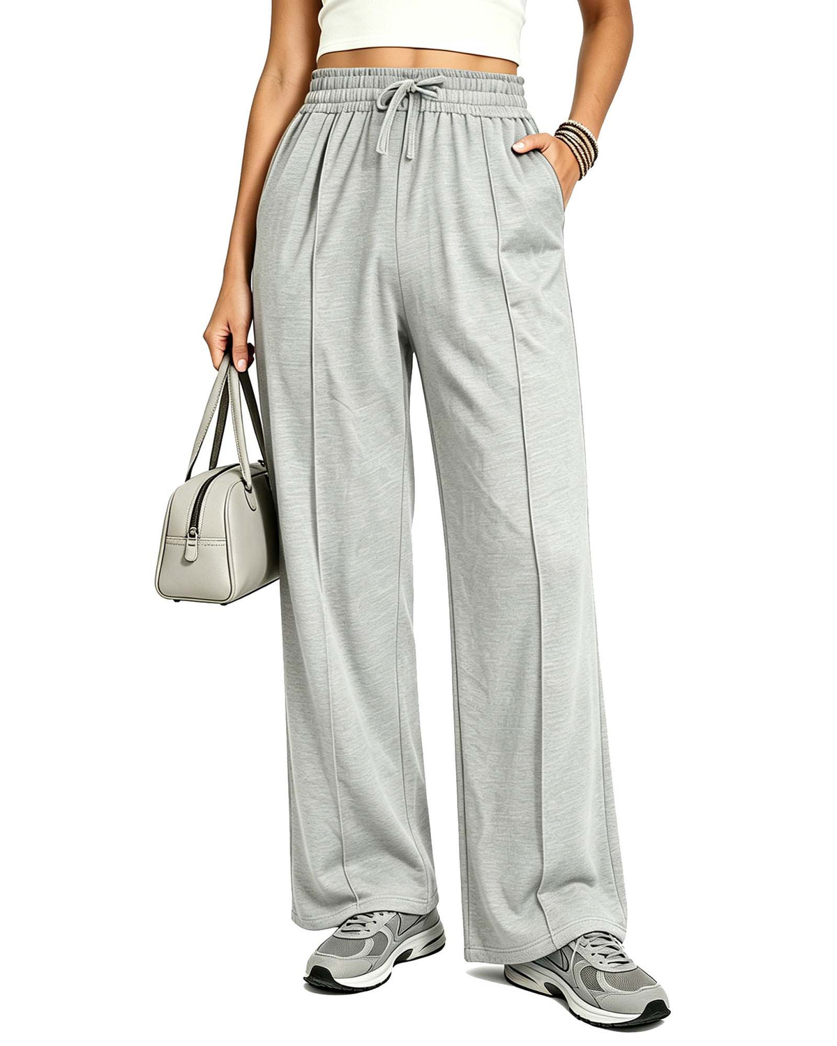 REDESS Sweatpants for Women Wide Leg Casual Baggy Black Sweatpants Drawstring Workout Pants with Pockets,S-XXL