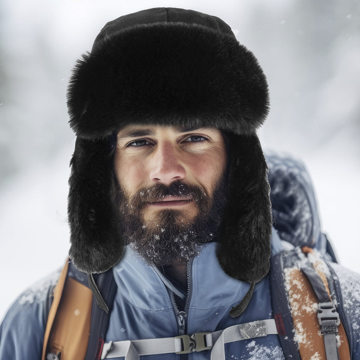 REDESS Men's Trapper Hat Winter Warm Ear Flaps Hunting Trapper Black Hat for Men and Women