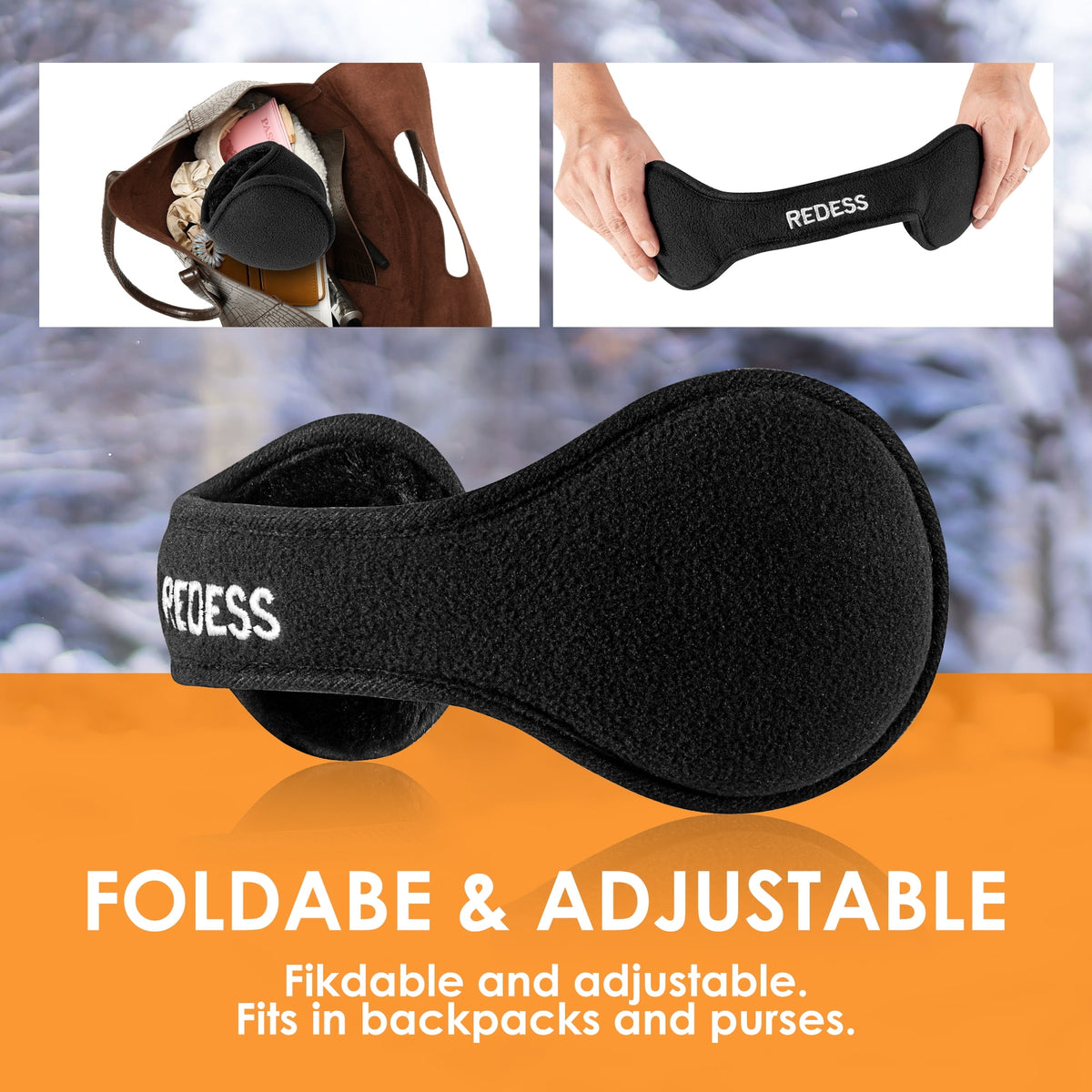 REDESS Ear Warmers for Men and Women Polar Fleece Kint Foldable Winter EarMuffs-2 pack