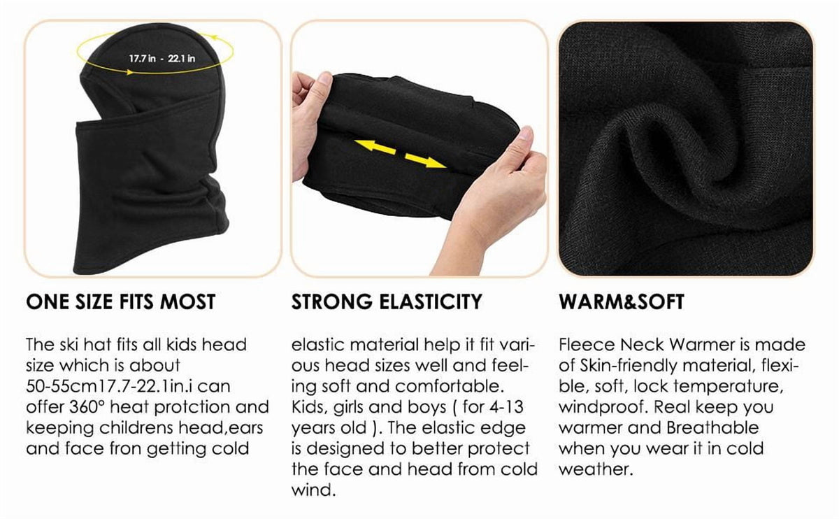 REDESS Balaclava Face Mask for Kid Warm Fleece Windproof Ski Mask for Boy and Girl,Black 2 Pack