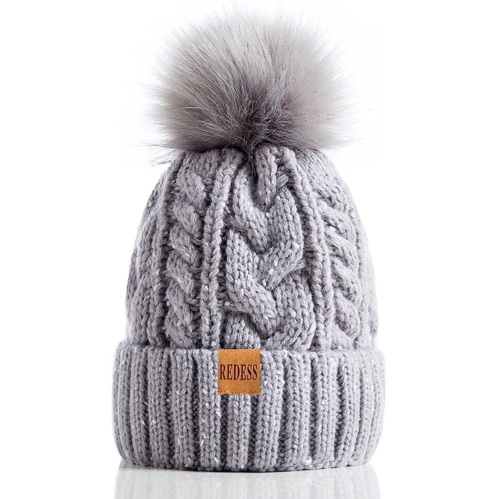REDESS Women Winter Pompom Beanie Hat with Warm Fleece Lined, Thick Slouchy Knit Skull Ski Cap