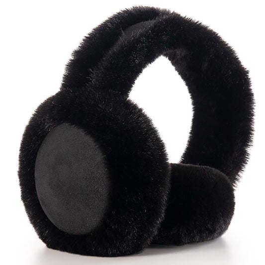 REDESS Women's Winter Warm Earmuffs Girls Faux Fur Cute Foldable Ear Warmers,Black
