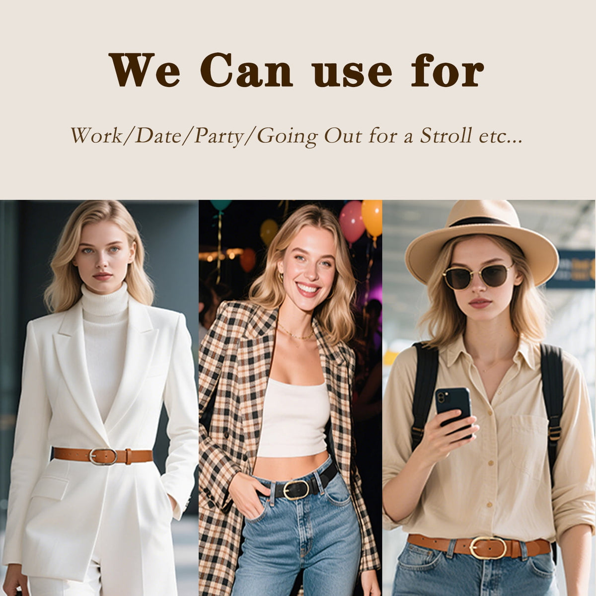 REDESS Belts for Women with Fashion Gold Buckle Leather Belts for Jeans Pants Dress,3 Pack
