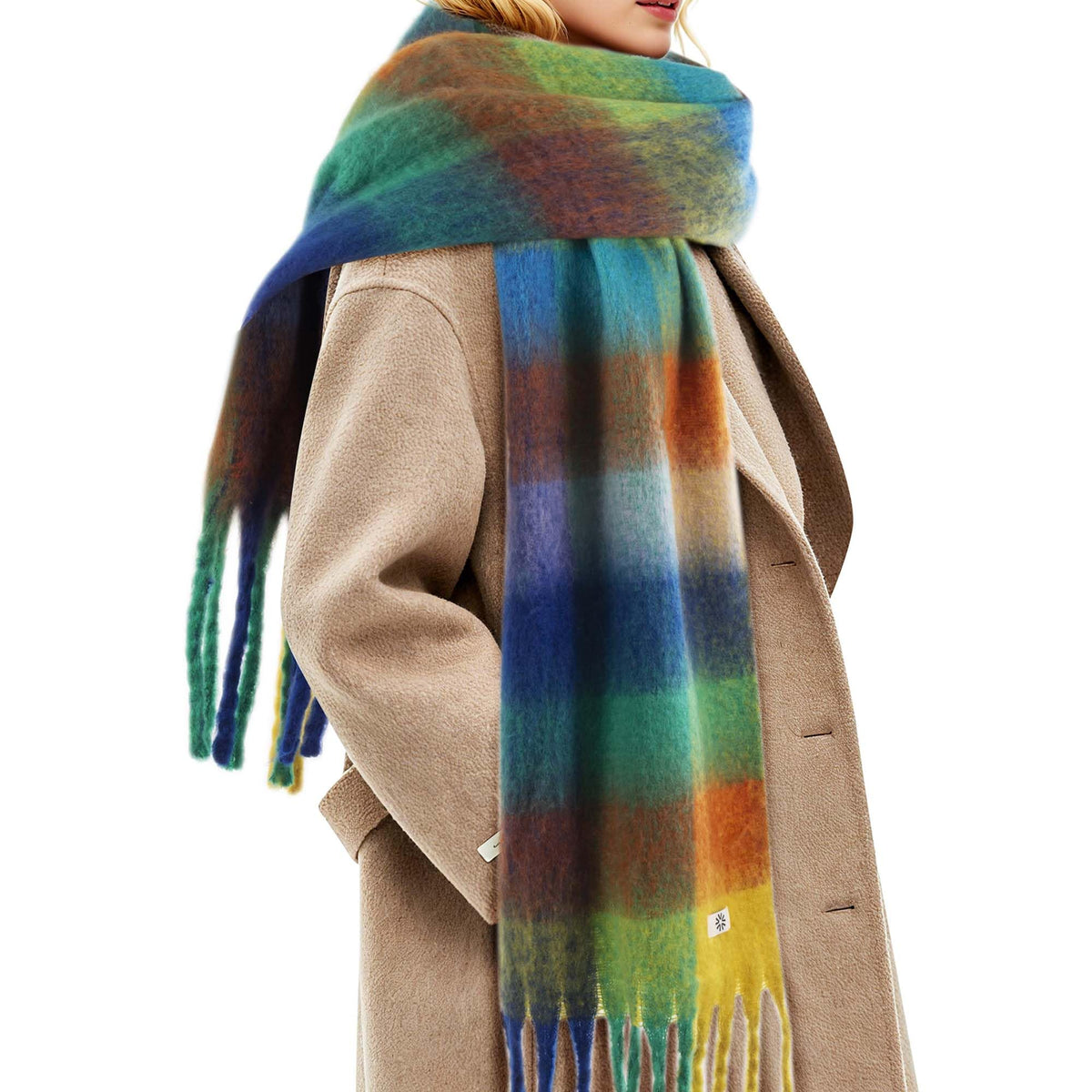 REDESS Winter Scarf for Women Soft Plaid Pattern Cozy Warm Tassel Blanket Shawl Wrap