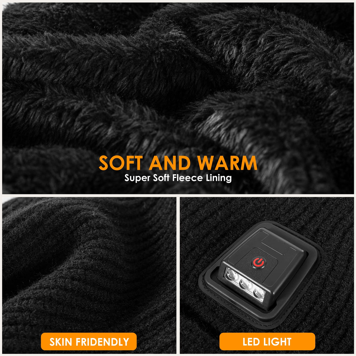REDESS Balaclava Ski Mask with Light for Men and Women,USB Rechargeable LED Headlamp Winter Warm Balaclava,Black