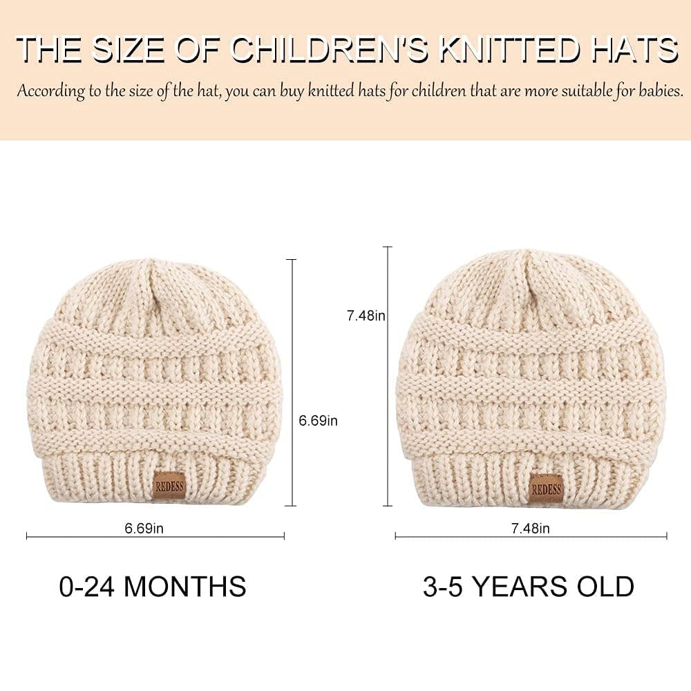 REDESS Baby Kids Winter Warm Hats, Infant Toddler Children Beanie Knit Cap Girls Boys-3 Pack