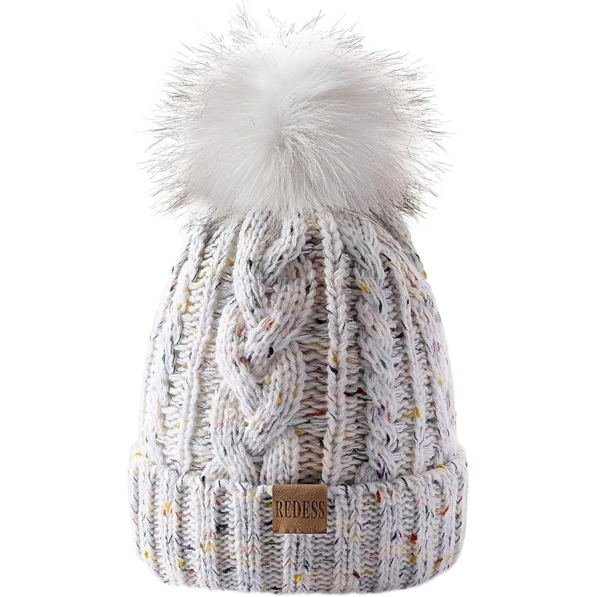 REDESS Women Winter Pompom Beanie Hat with Warm Fleece Lined, Thick Slouchy Knit Skull Ski Cap