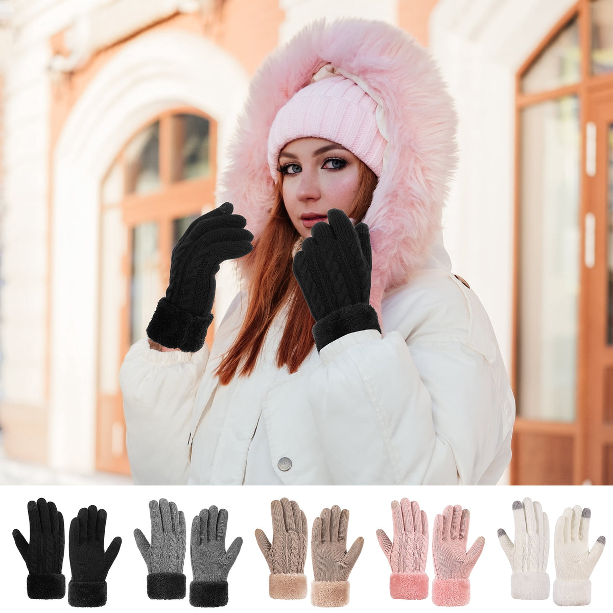 REDESS Women's Thermal Winter Gloves with Fleece Lining & Touch Screen,Black