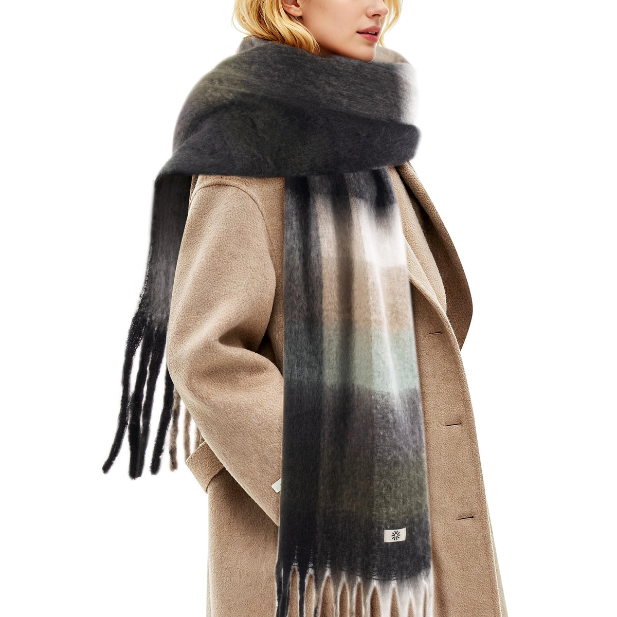 REDESS Winter Scarf for Women Soft Plaid Pattern Cozy Warm Tassel Blanket Shawl Wrap