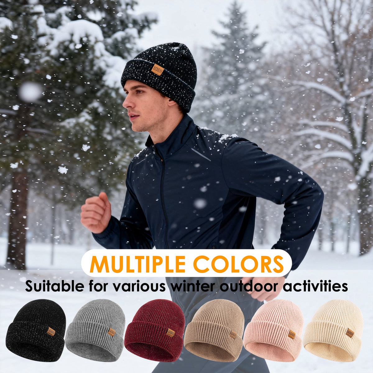REDESS Beanie Hats for Women and Men Knit Soft Winter Warm Cuffed Hat, Black 2 pack