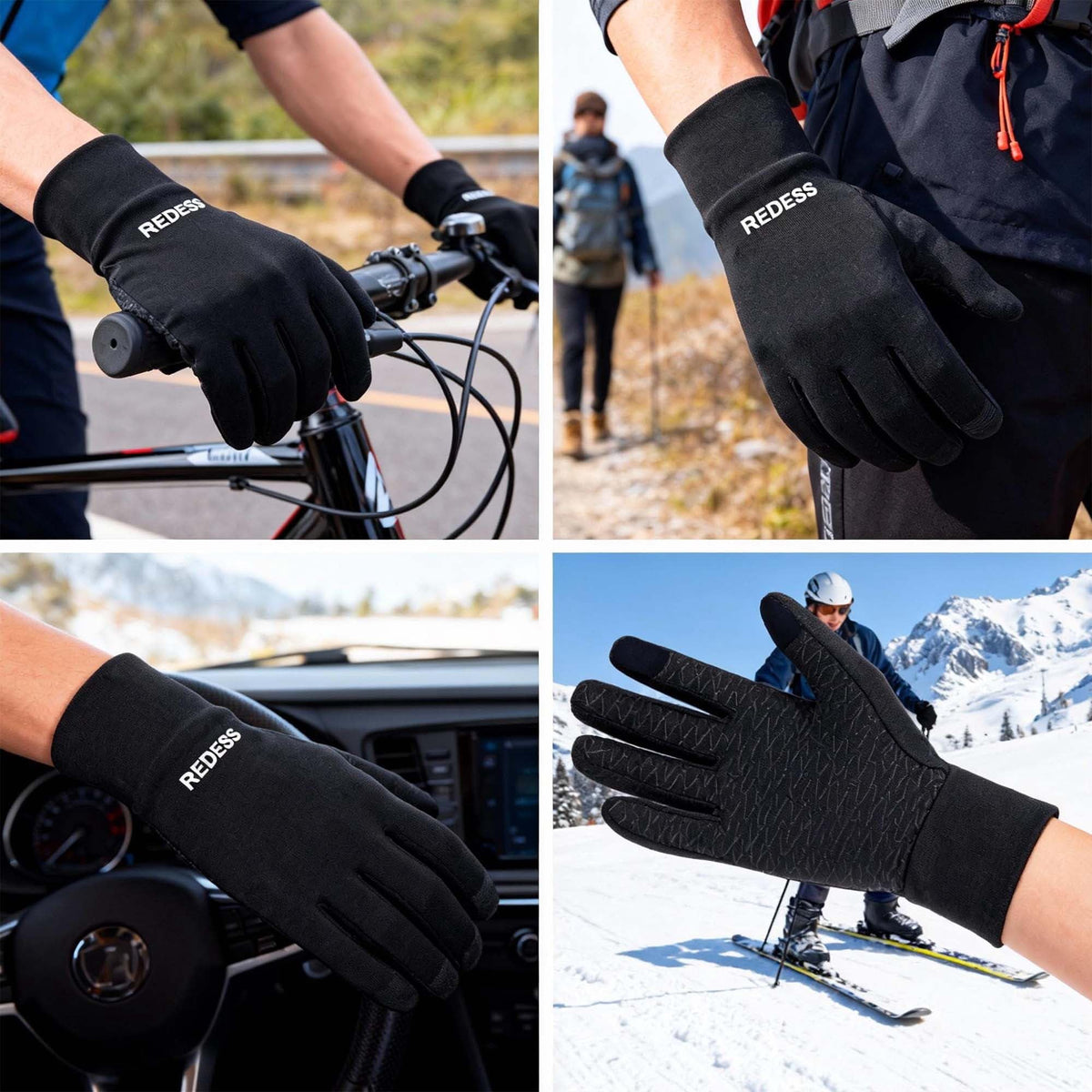 REDESS Running Gloves for Men and Women with Touchscreen,Winter Black Gloves for Running Skiing Driving
